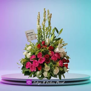 Bunga Meja Mawar Merah Putih Pink Plus Lily - Karangan Bunga Papan Bogor
