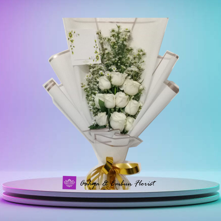 Hand Bouquet Mawar Putih - Karangan Bunga Papan Bogor